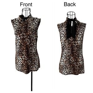 White House Black Market Leopard Sleeveless Sweater With Bow Detail Size…